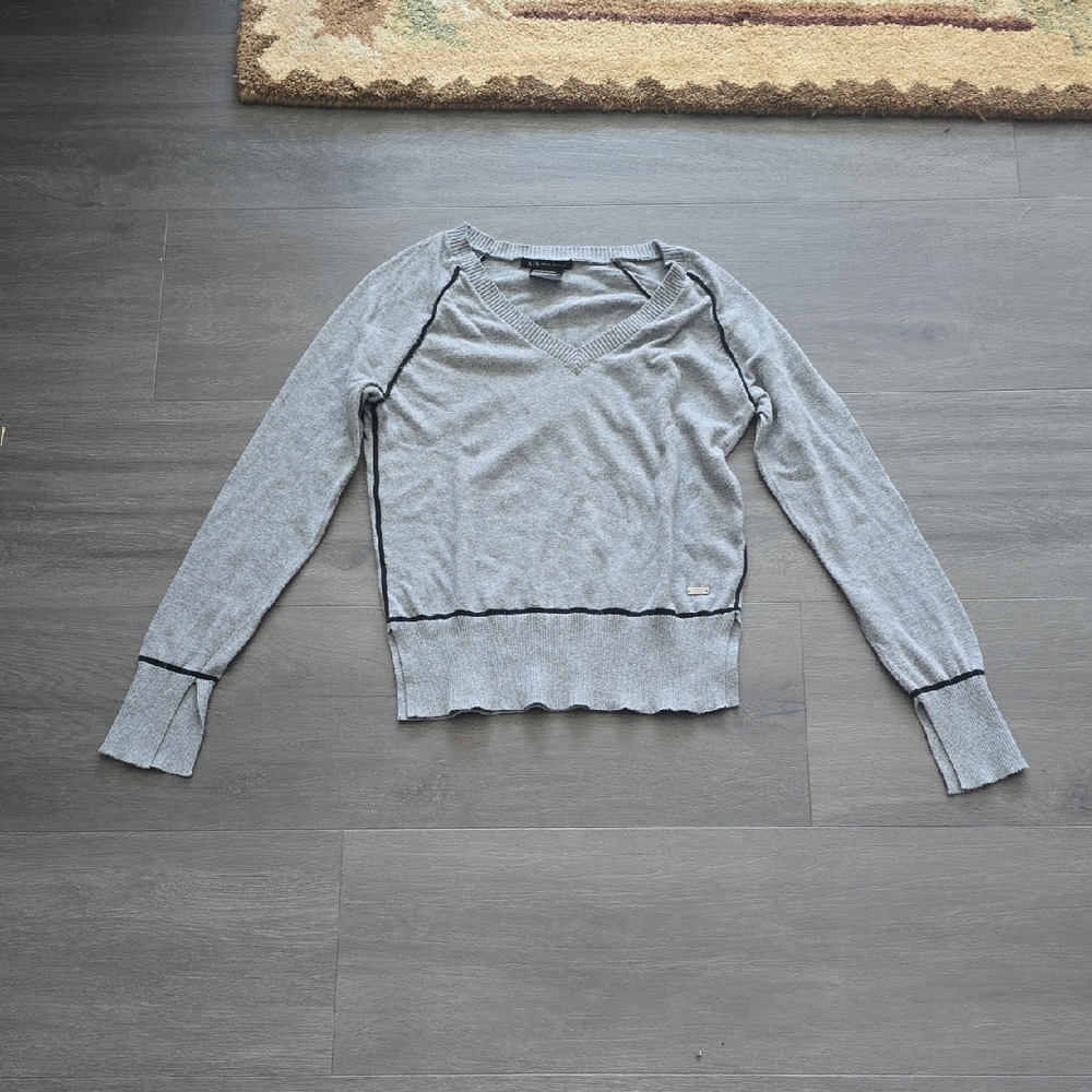 Armani Exchange Gray V-Neck Sweater